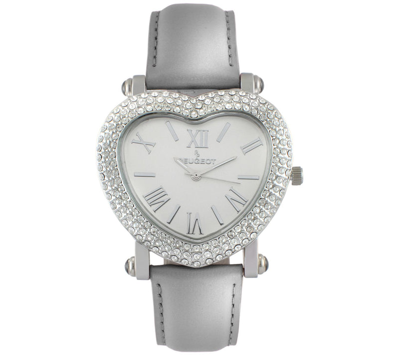 Peugeot Women's Stainless Heart-Shaped CrystalLeather Watch — View 5