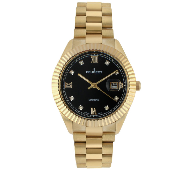 Peugeot Men's 14K Plated Stainless Diamond Bracelet Watch — View 5