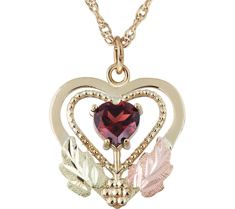 Black Hills Garnet Heart Pendant w/ Chain, 10K/  12K Gold — Main view