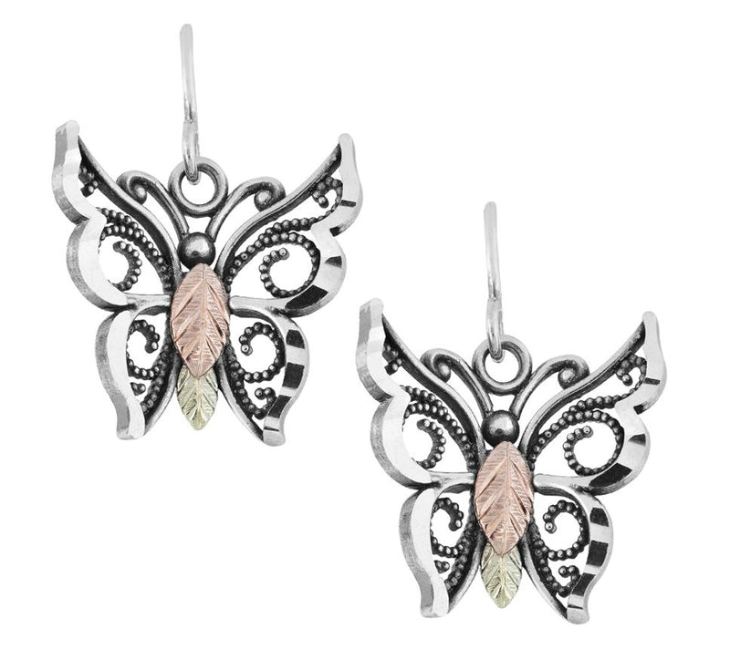 Black Hills Butterfly Earrings, Sterling/12K — Main view