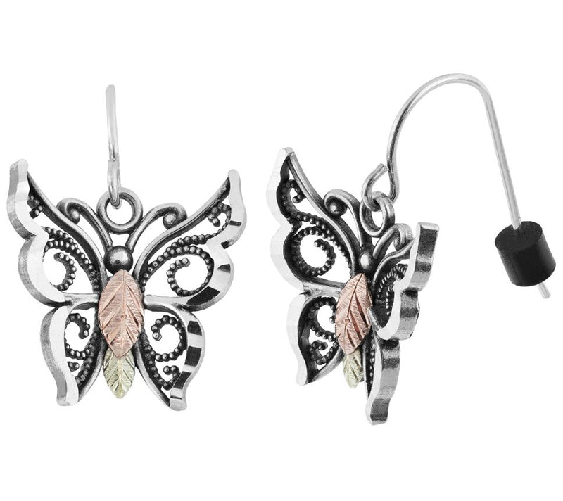 Black Hills Butterfly Earrings, Sterling/12K — View 2