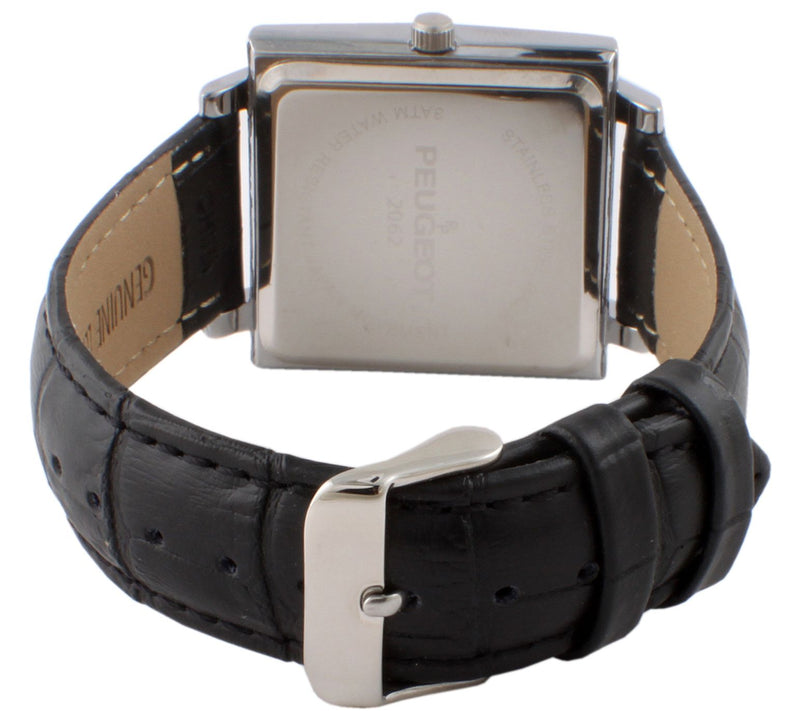 Peugeot Men's Stainless Rectangular Leather Strap Watch — View 8