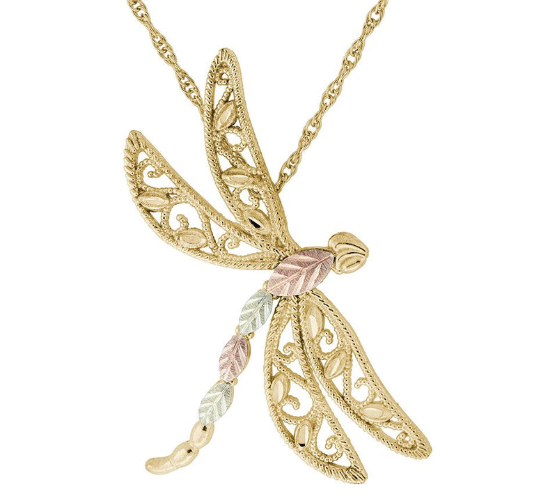 Black Hills Dragonfly Pendant w/ Chain, 10K/12K Gold — Main view