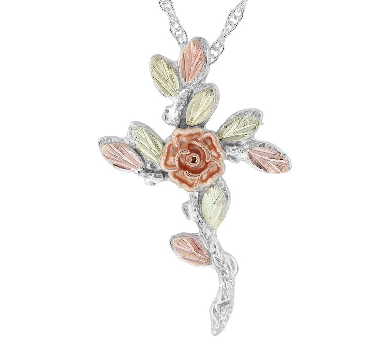 Black Hills Rose Cross Pendant w/ Chain, Sterli ng/12K Gold — Main view