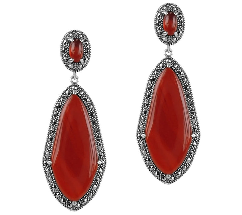 Suspicion Sterling Red Agate & Marcasite Halo Earrings — Main view