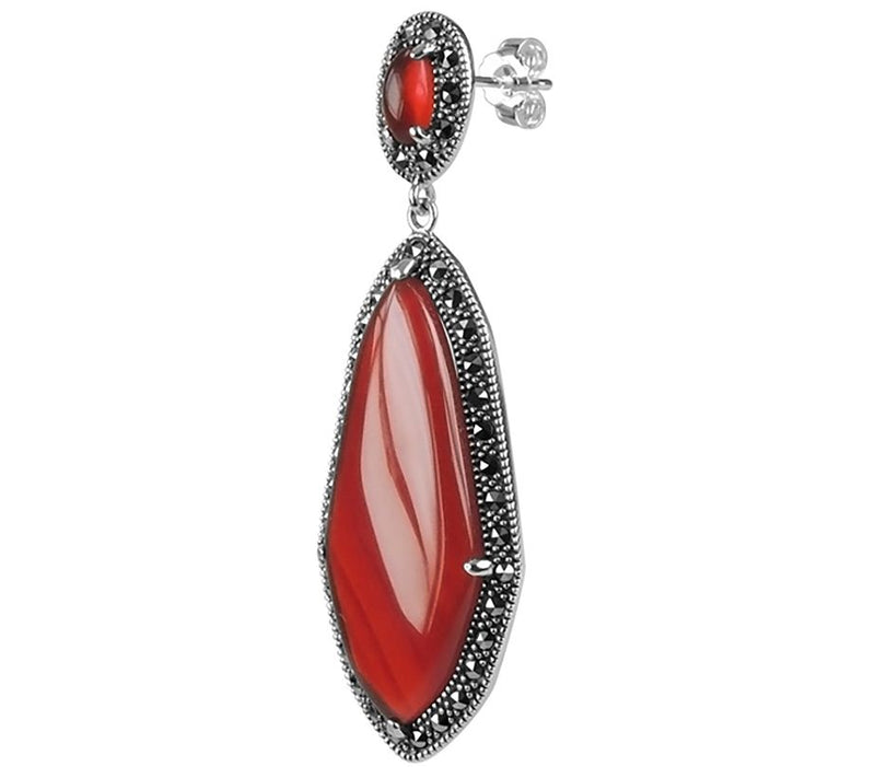 Suspicion Sterling Red Agate & Marcasite Halo Earrings — View 4