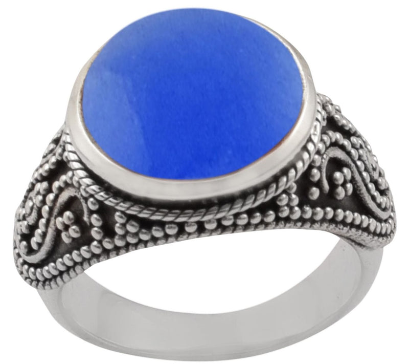 Artisan Crafted Sterling Silver Round Blue Quartz Ring — Main view