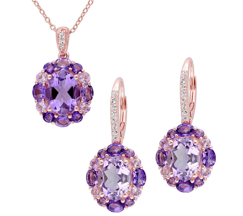 Sterling & 14K 9.15 cttw Multi-Gem Necklace & Earrings Set — Main view