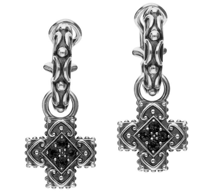 Elyse Ryan Sterling Silver Gemstone Cross D ropEarrings — View 5