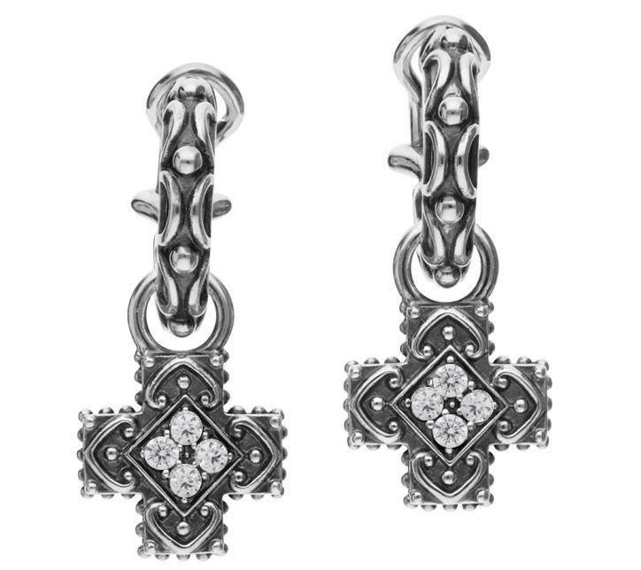 Elyse Ryan Sterling Silver Gemstone Cross D ropEarrings — View 7