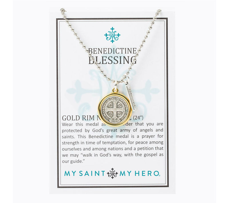 My Saint My Hero Benedictine Blessing Two-ToneNecklace — View 4