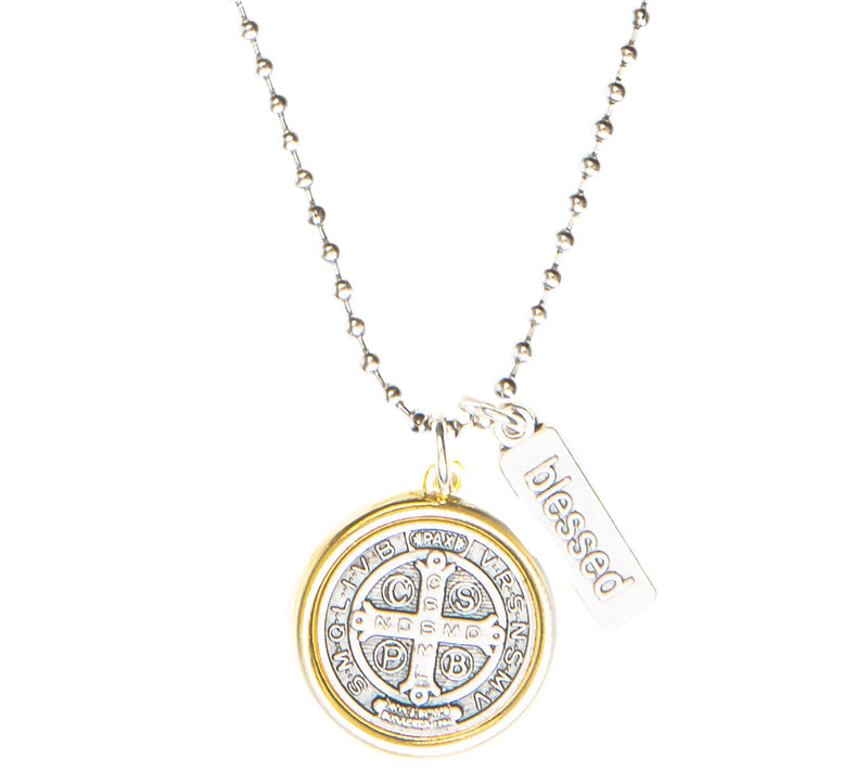 My Saint My Hero Benedictine Blessing Two-ToneNecklace — Main view