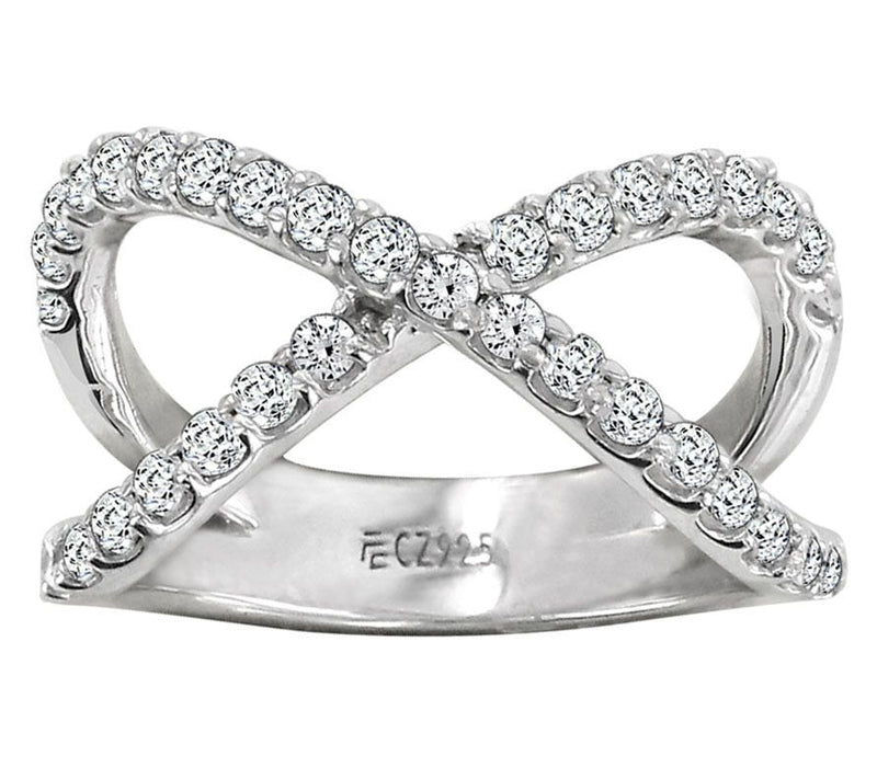 Diamonique Sterling Silver Double Cross Band Ring — Main view