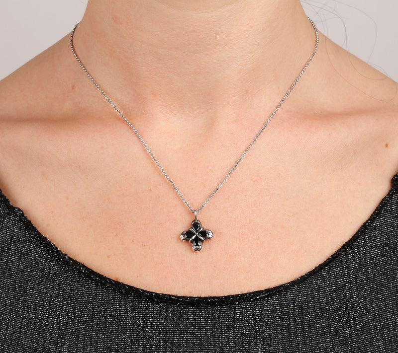 Mistero Sterling Silver Black Spinel X-Design Pendant & Chain — View 3