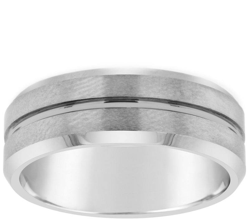 Men's Grooved 8mm Brushed Finish Tungsten Wedding Band — Main view