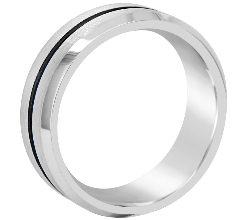 Men's 8mm Tungsten Wedding Band w/Blue IP P lated Center — View 2