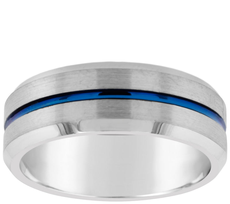 Men's 8mm Tungsten Wedding Band w/Blue IP P lated Center — Main view