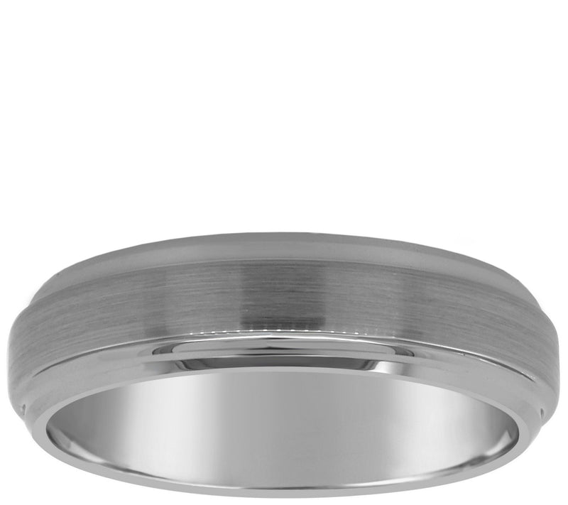 Men's Brushed 6mm Tungsten Wedding Band w/ Stepped Edge — Main view