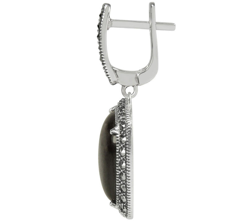 Suspicion Sterling Sapphire Cabochon & Marcasite Earrings — View 2