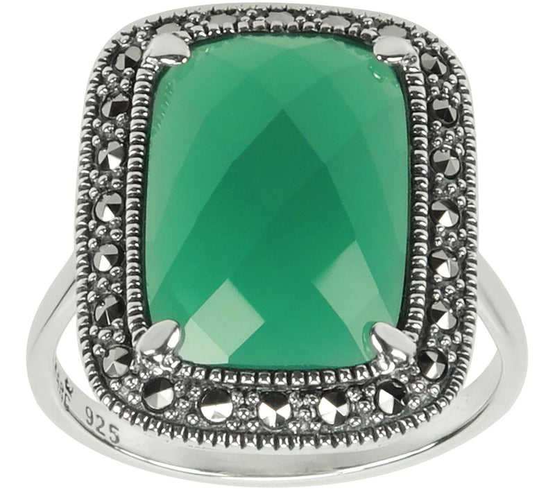 Suspicion Sterling Green Chalcedony and Marcasite Accent Ring — Main view