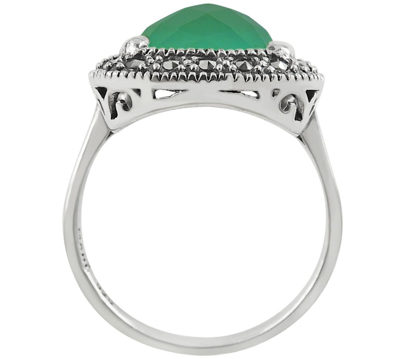 Suspicion Sterling Green Chalcedony and Marcasite Accent Ring — View 3