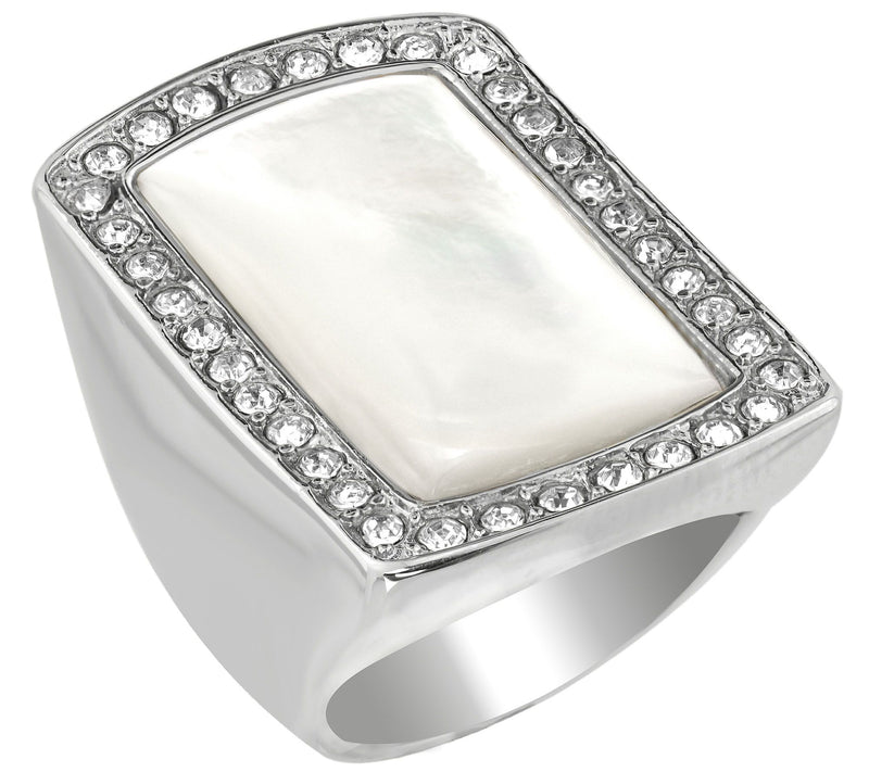 Steel by Design Mother-of-Pearl & Crystal Ring — View 2