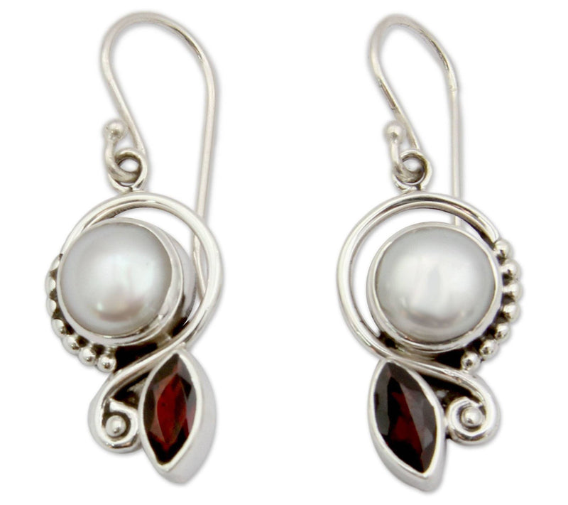 Artisan Crafted Cultured Pearl & Garnet Earrings, Sterling — Main view