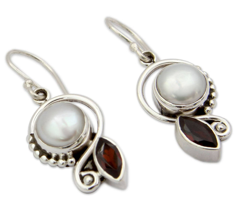 Artisan Crafted Cultured Pearl & Garnet Earrings, Sterling — View 2
