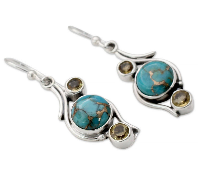 Novica Artisan Crafted Silver Citrine & Turquoise Earrings — View 2
