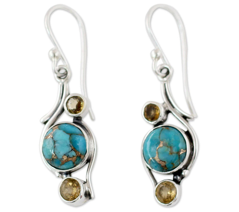 Novica Artisan Crafted Silver Citrine & Turquoise Earrings — Main view