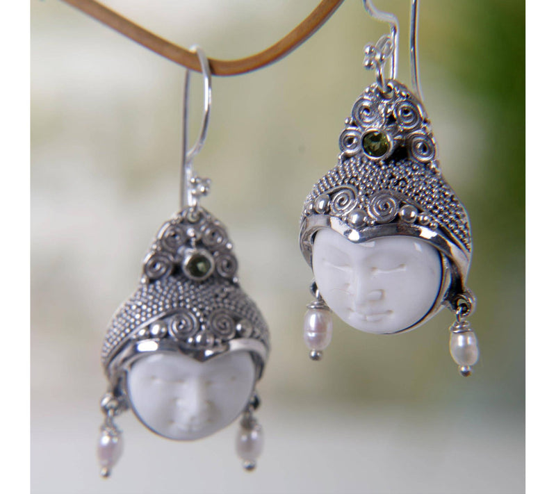 Novica Artisan Crafted Cultured Pearl Peridot Dangle Earrings — View 2