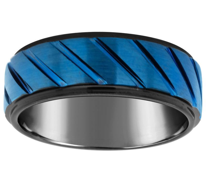 Men's 8mm Black & Blue Plated Tungsten WeddingBand — Main view