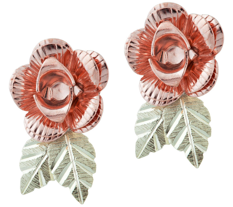 Black Hills Gold Rose Shaped Earrings 10K/14K — Main view