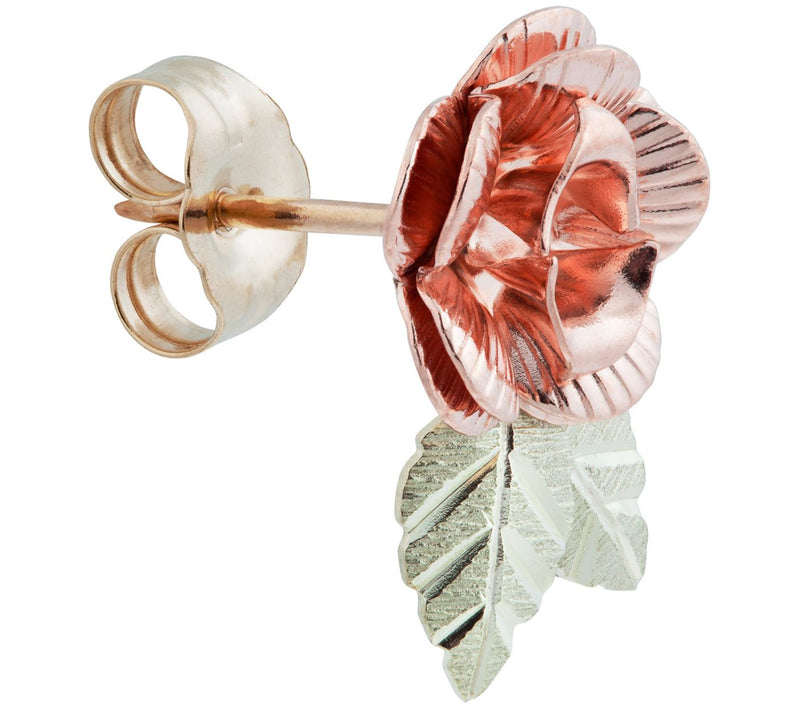 Black Hills Gold Rose Shaped Earrings 10K/14K — View 2