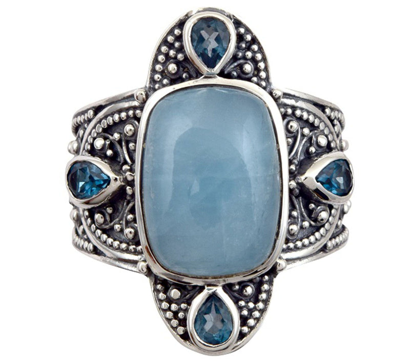 Artisan Crafted Sterling Milky Aqua and Londonue Topaz Ring — View 2