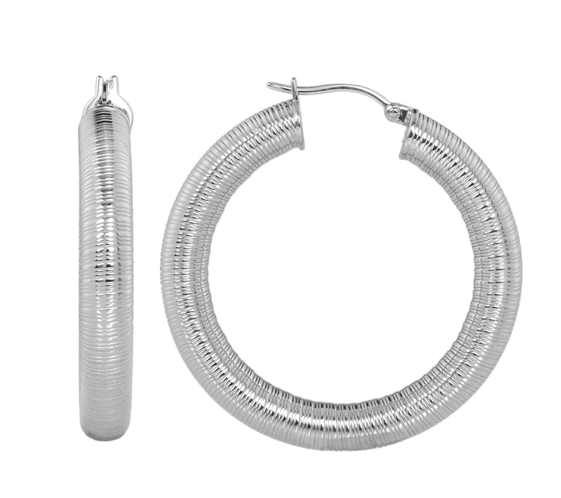 Steel By Design 1-1/2" Ridged Hoop Earrings — View 2