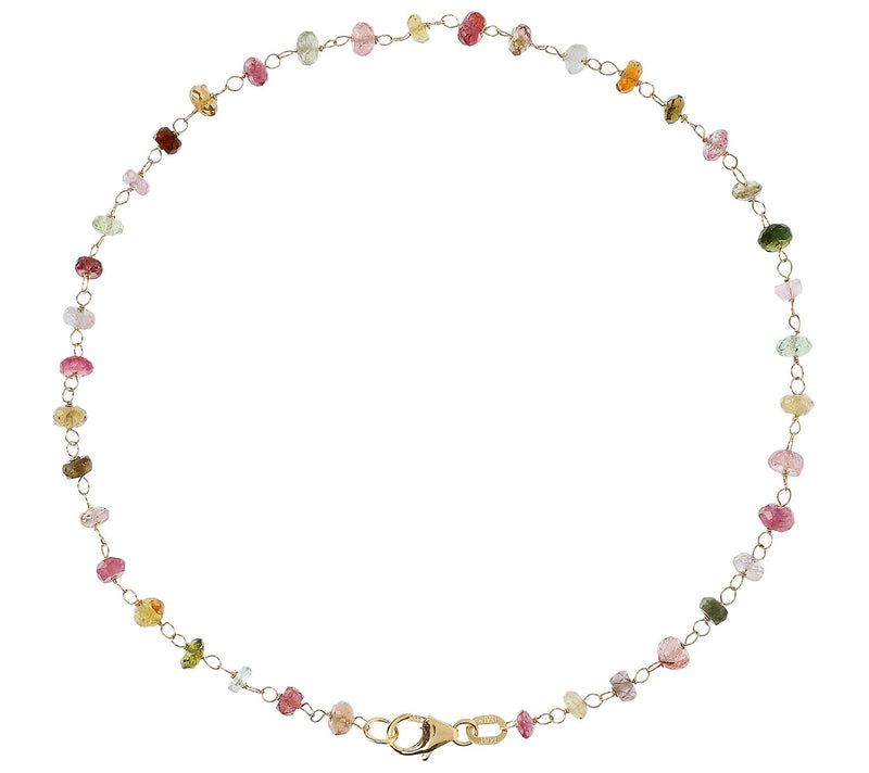 Italian Gold Multi-Color Tourmaline 11" Anklet,14K Gold — Main view