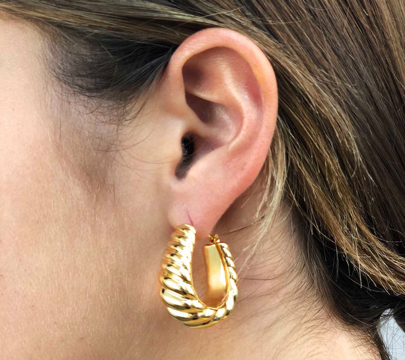 BellaOro 1" Rib Oval Hoop Earrings, 14K Gold Over Resin — View 3