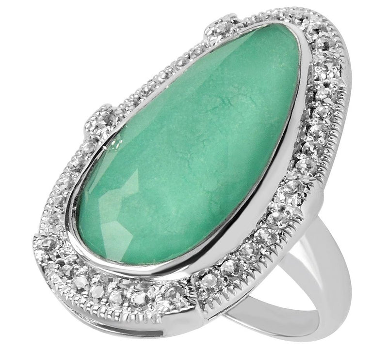 Sterling Silver Crystal Chrysoprase Doublet & White Topaz Rin — View 2