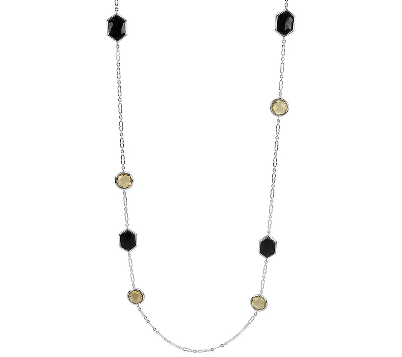 Sterling Black Onyx & Champagne Quartz 34" Station Necklace — Main view