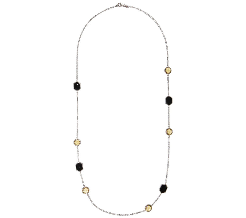 Sterling Black Onyx & Champagne Quartz 34" Station Necklace — View 2