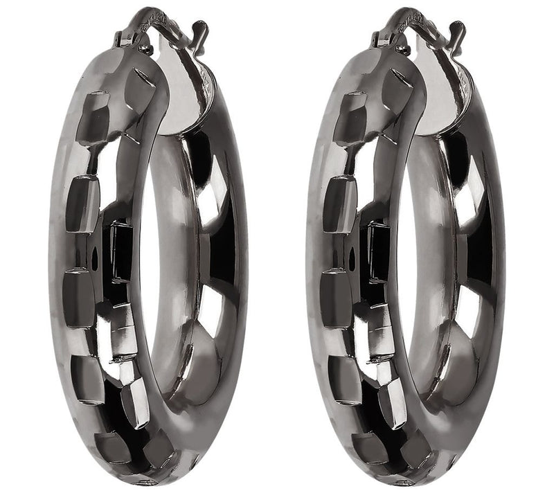 Bronzo Italia 1" Round Diamond Cut Hoop Earrings — View 5