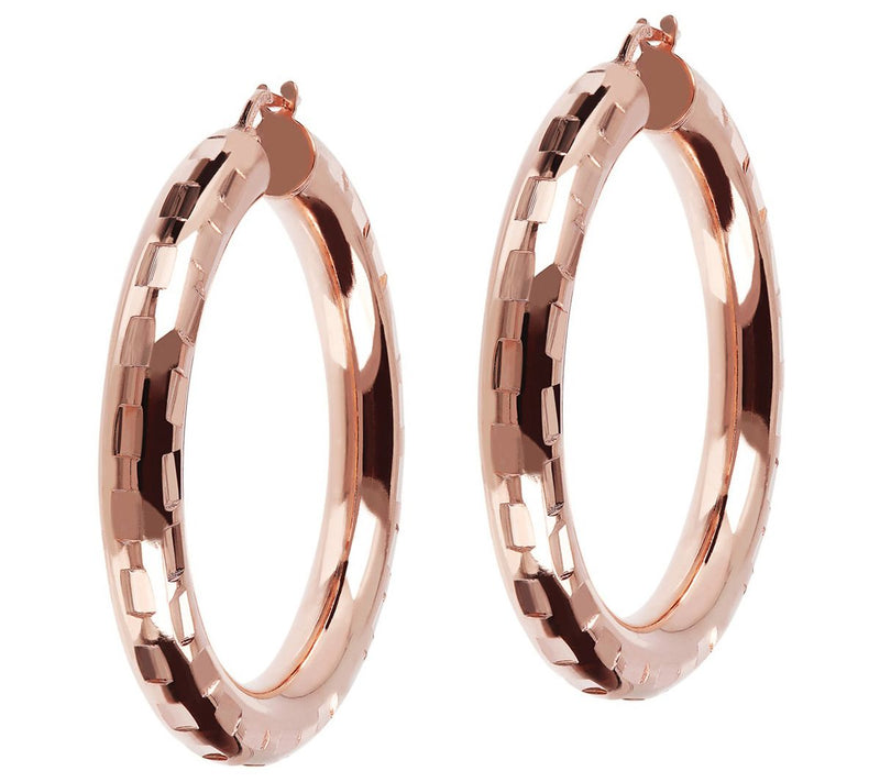 Bronzo Italia 1-1/2" Round Diamond Cut Hoop Earrings — View 5