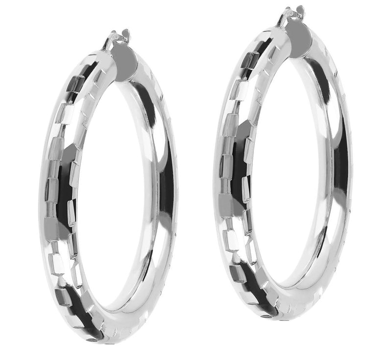 Bronzo Italia 1-1/2" Round Diamond Cut Hoop Earrings — View 7