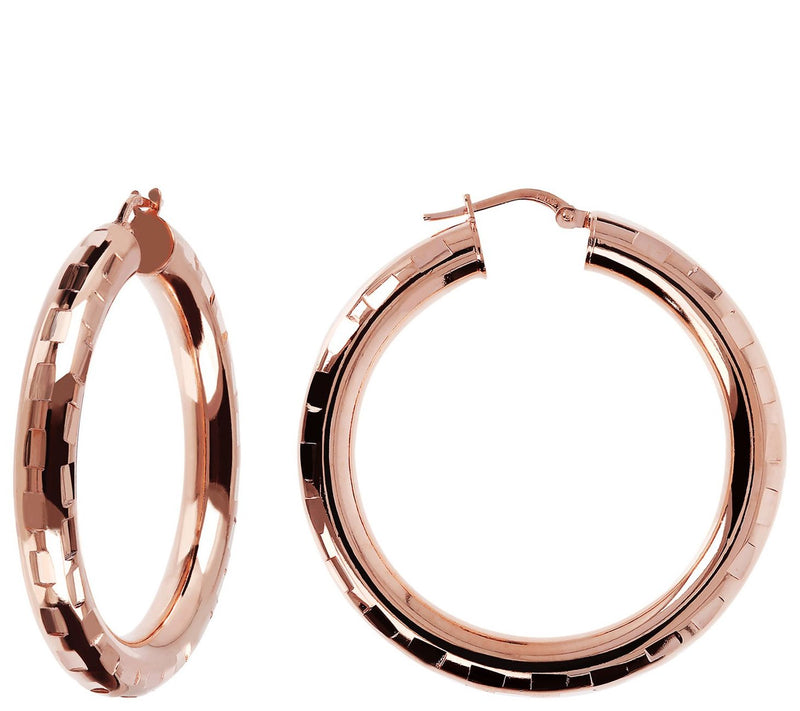 Bronzo Italia 1-1/2" Round Diamond Cut Hoop Earrings — View 8