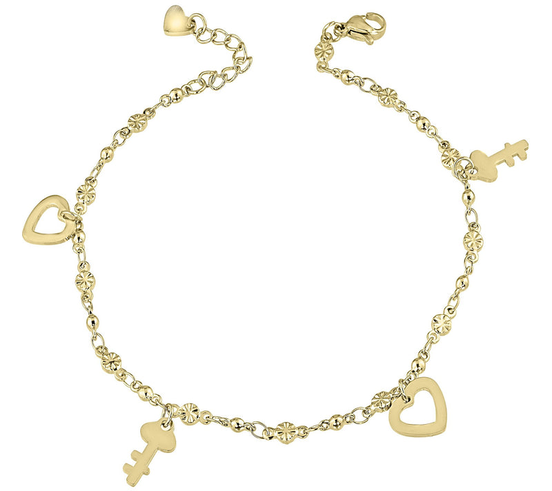 Steel by Design Heart & Key Anklet — View 5
