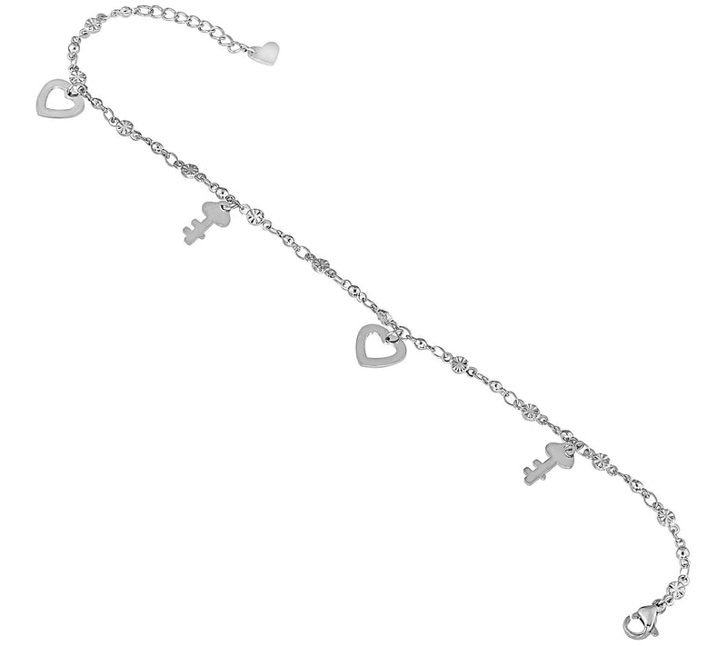 Steel by Design Heart & Key Anklet — View 6