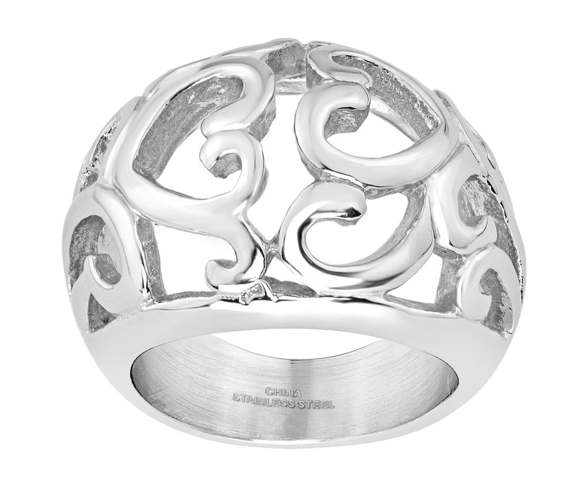 Steel by Design Dome Open-Heart Scroll Ring — Main view