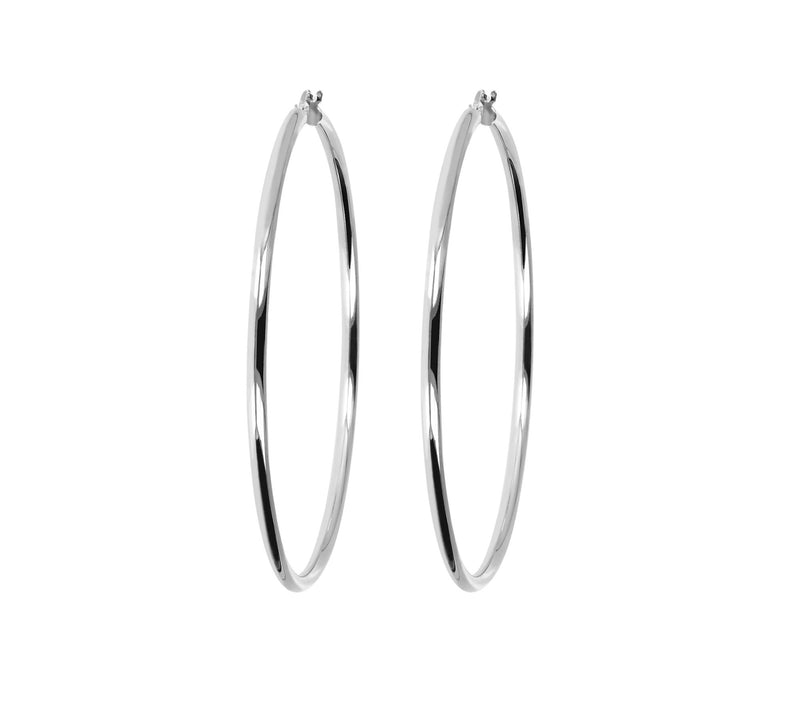 Italian Silver 3" Round Polished Hoop Earrings,Sterling — View 5