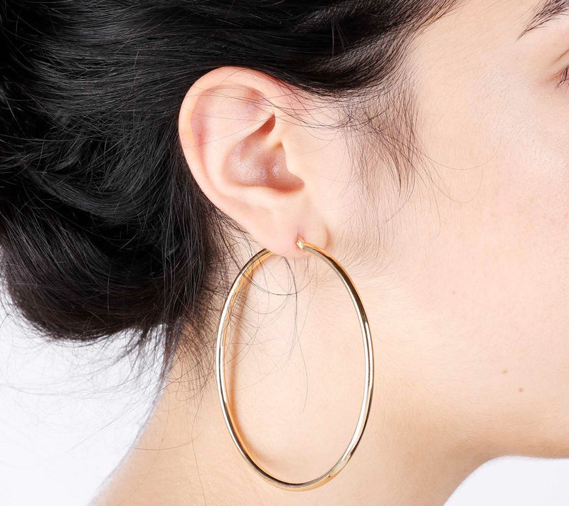 Italian Silver 3" Round Polished Hoop Earrings,Sterling — View 9